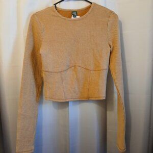 Nwt WILD FABLE Contoured Crop Sweater women S Toffee Brown Ribbed knit Long slv